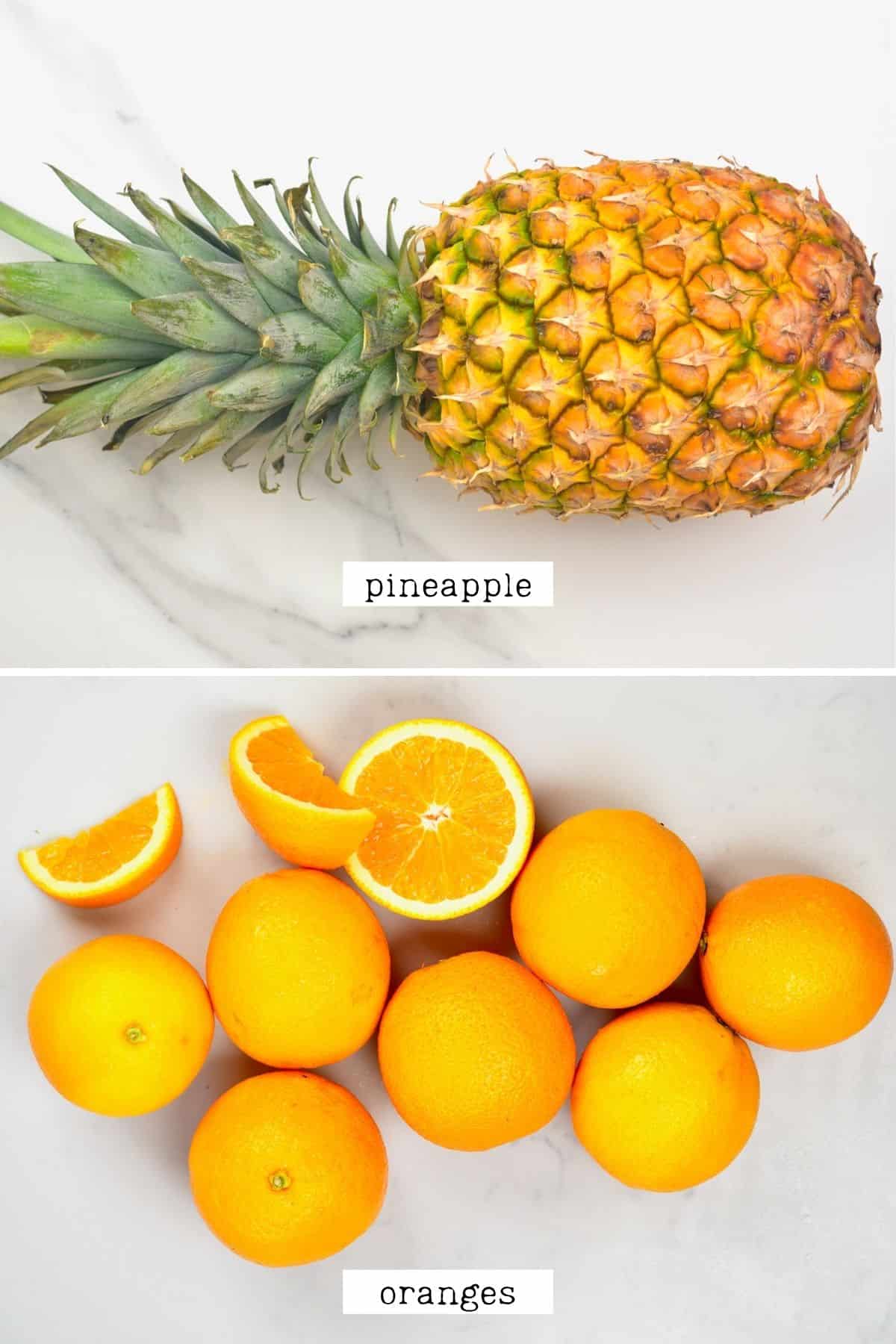 Ingredients for pineapple orange juice