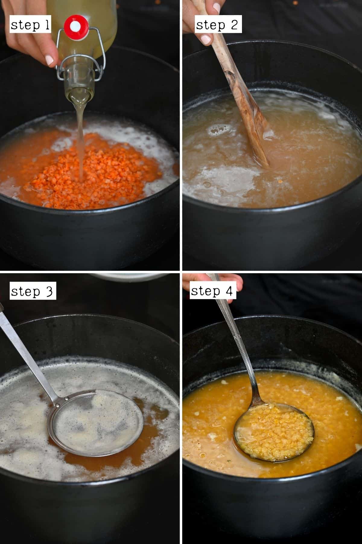 Steps for preparing red lentil soup