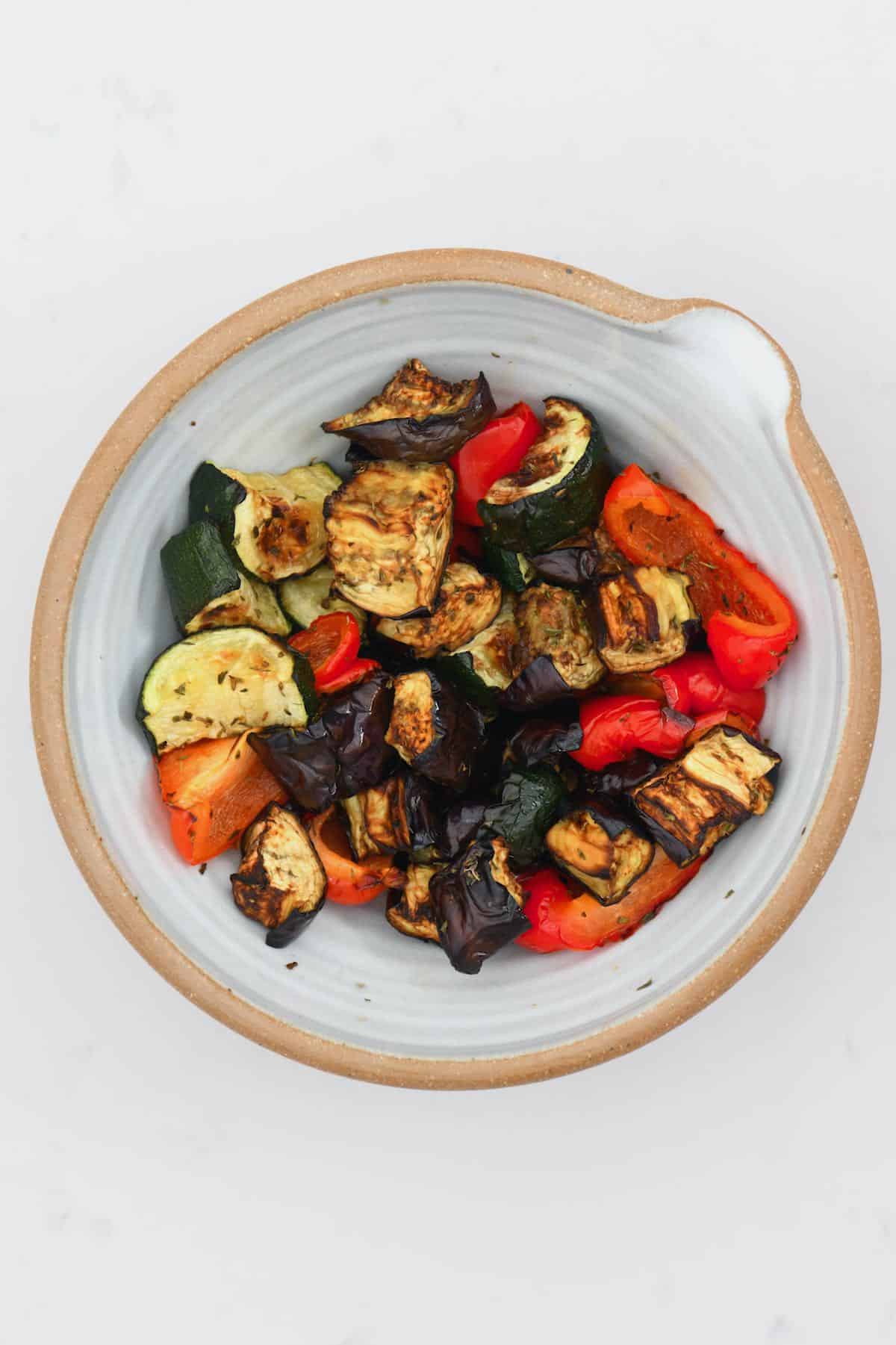 A bowl with roasted veggies