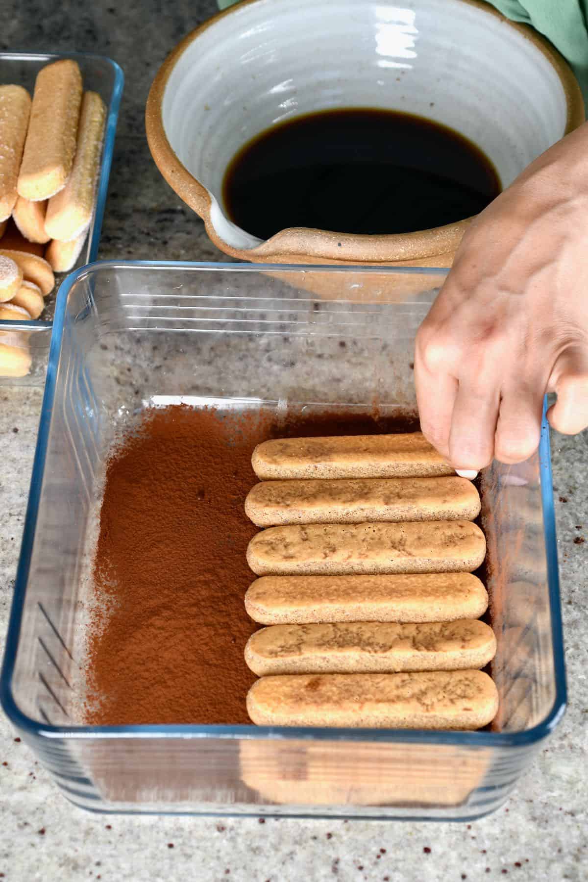 Arranging biscuits in a dish