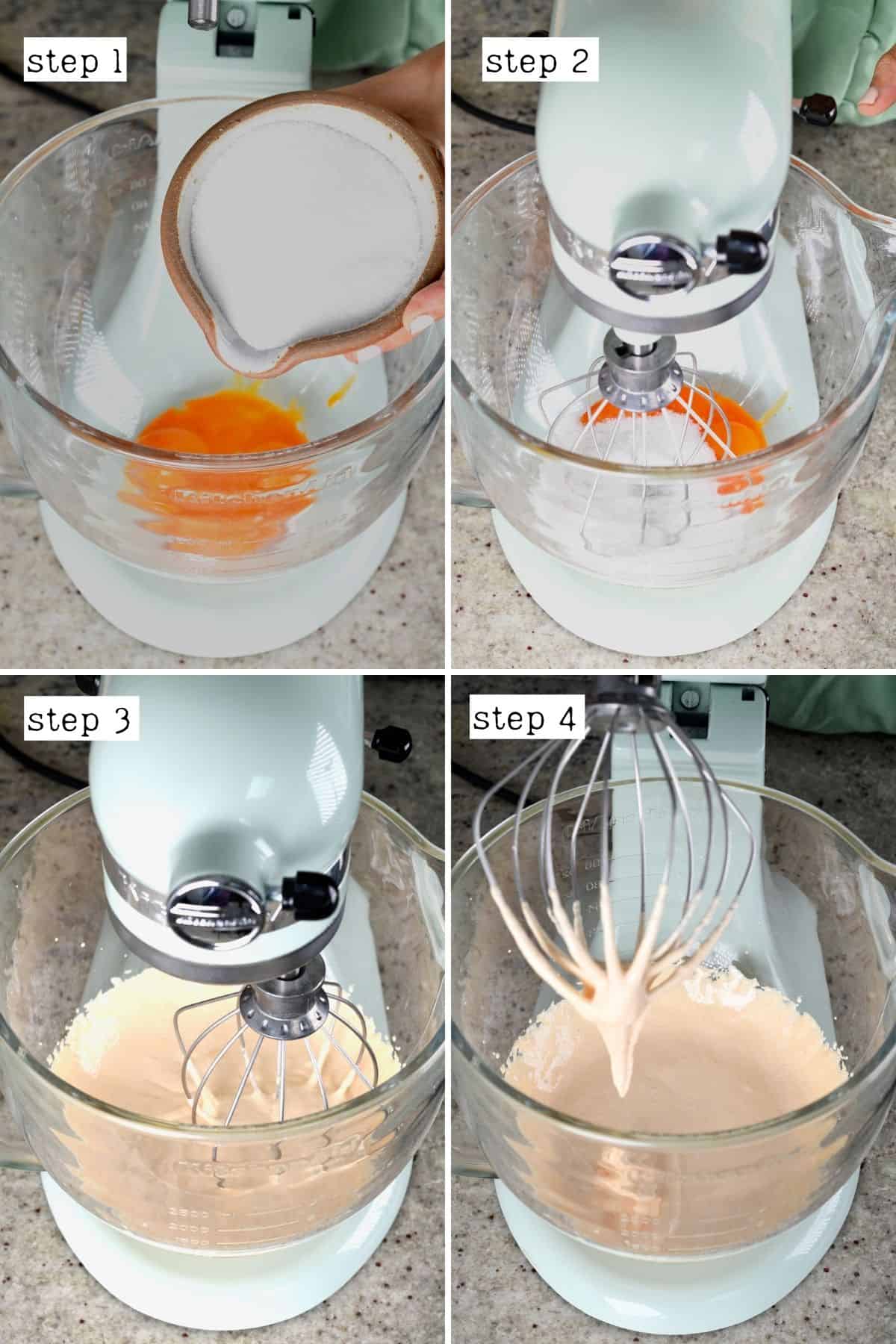 Steps for mixing yolks and sugar