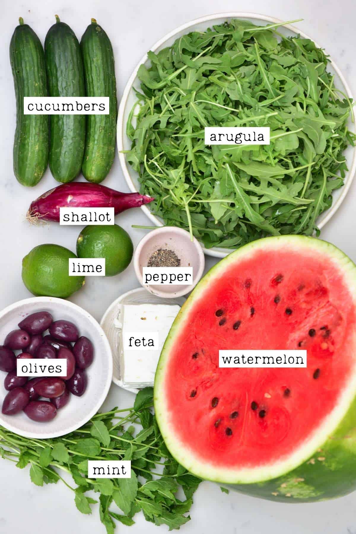 Ingredients for watermelon salad