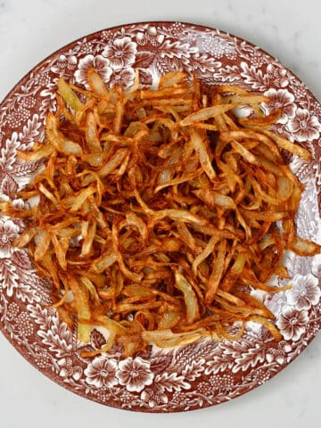A plate with crispy fried onion