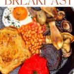 English breakfast with eggs beans mushrooms