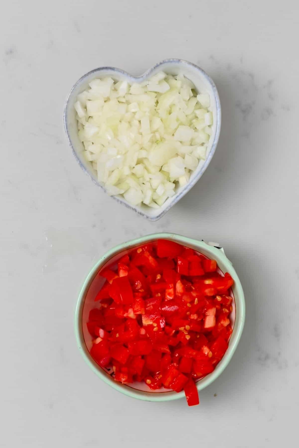 Chopped tomatoes and onion