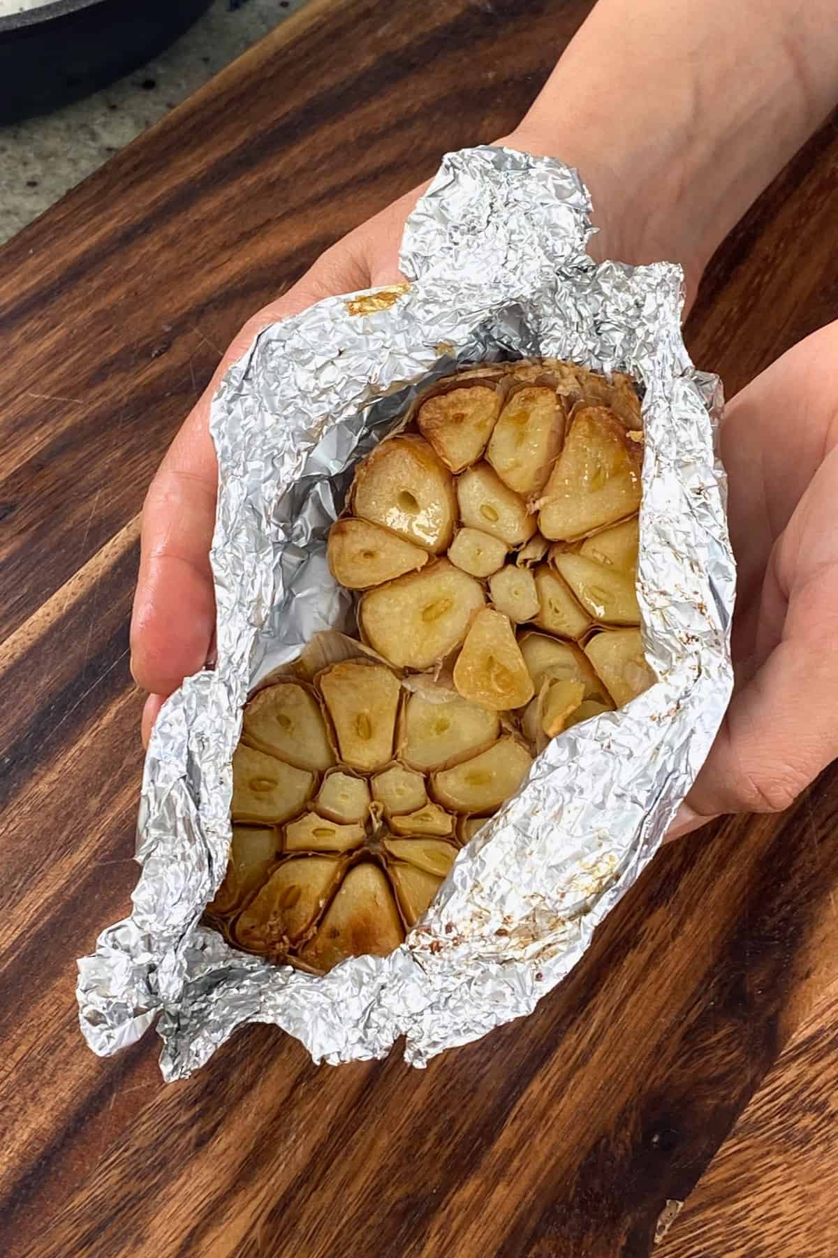 Roasted garlic in foil