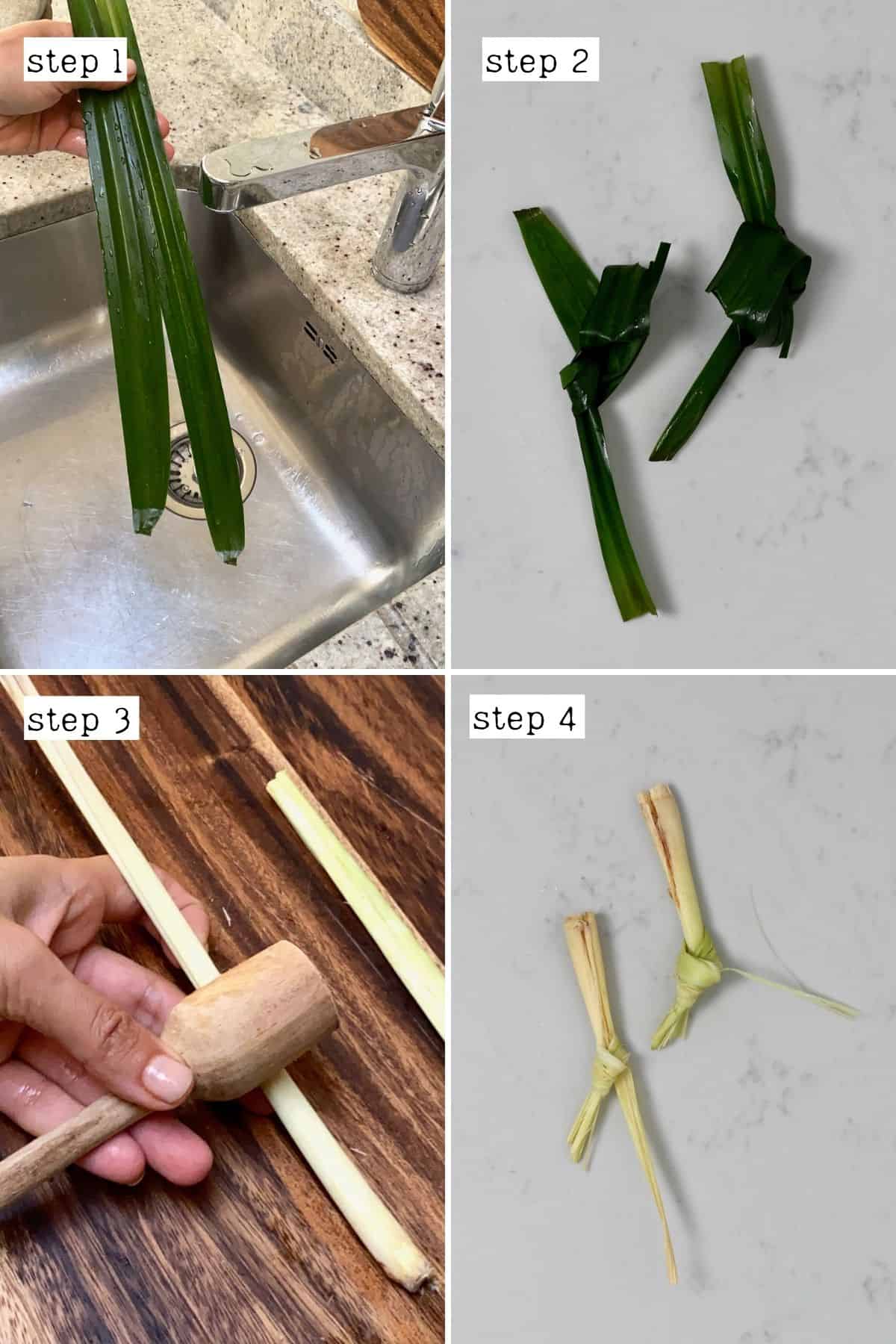 Steps for preparing pandan leaves and lemongrass