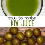 Kiwi juice in a bowl and kiwis