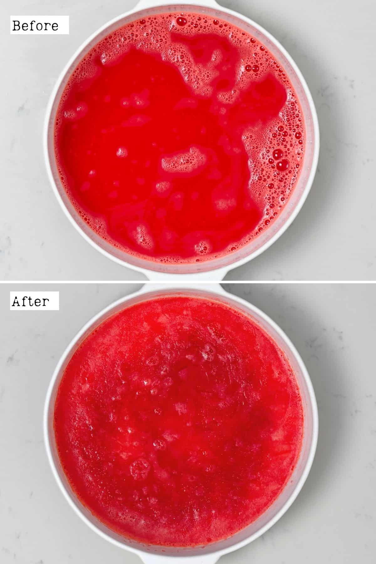 Before and after freezing watermelon juice