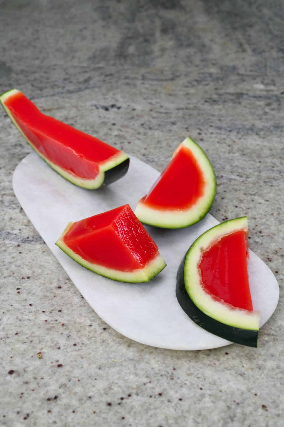 Watermelon jelly cut into slices