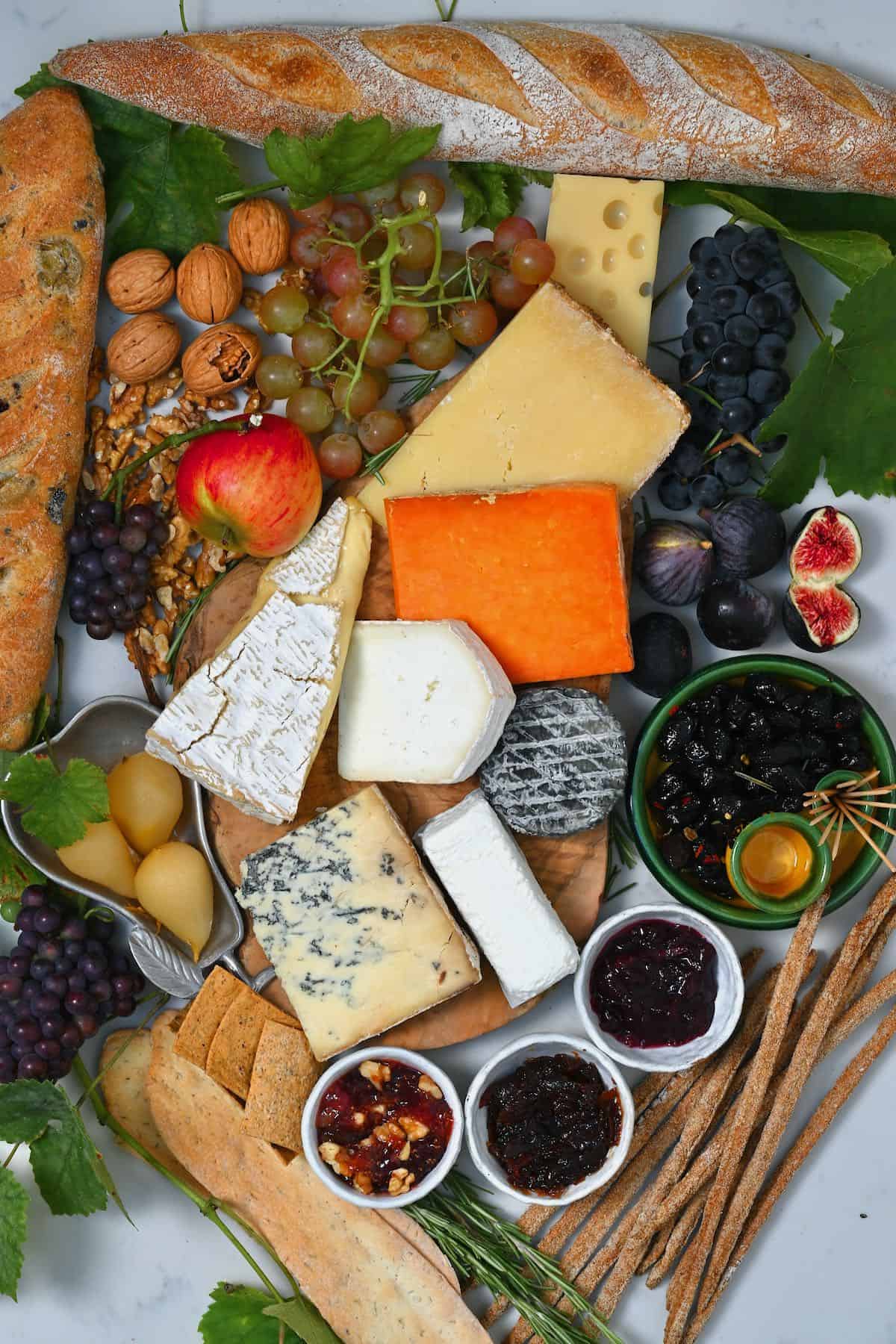 Selection of fruit and cheese for a cheese platter
