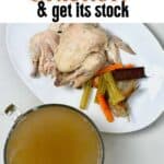 Homemade chicken stock and cooked chicken