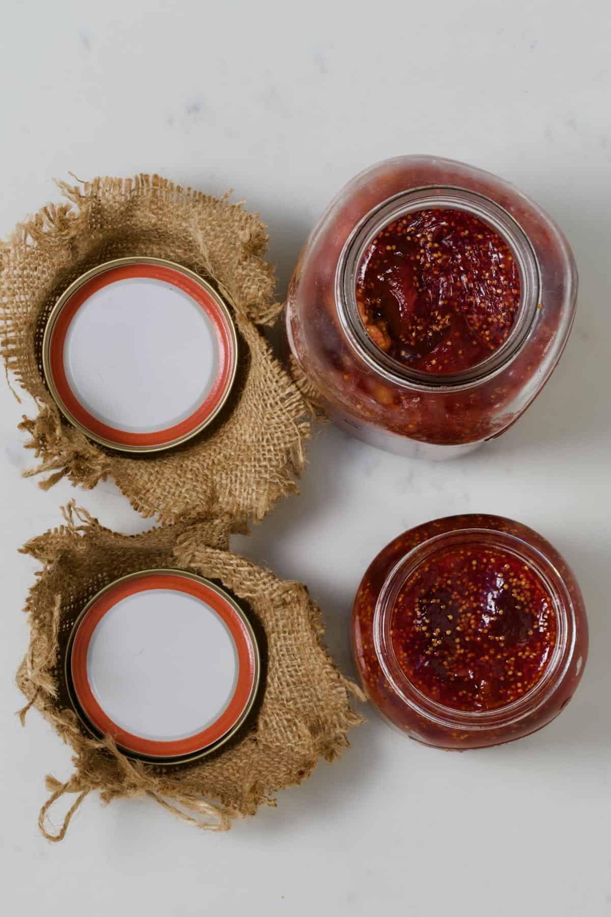 Homemade fig jam in jars