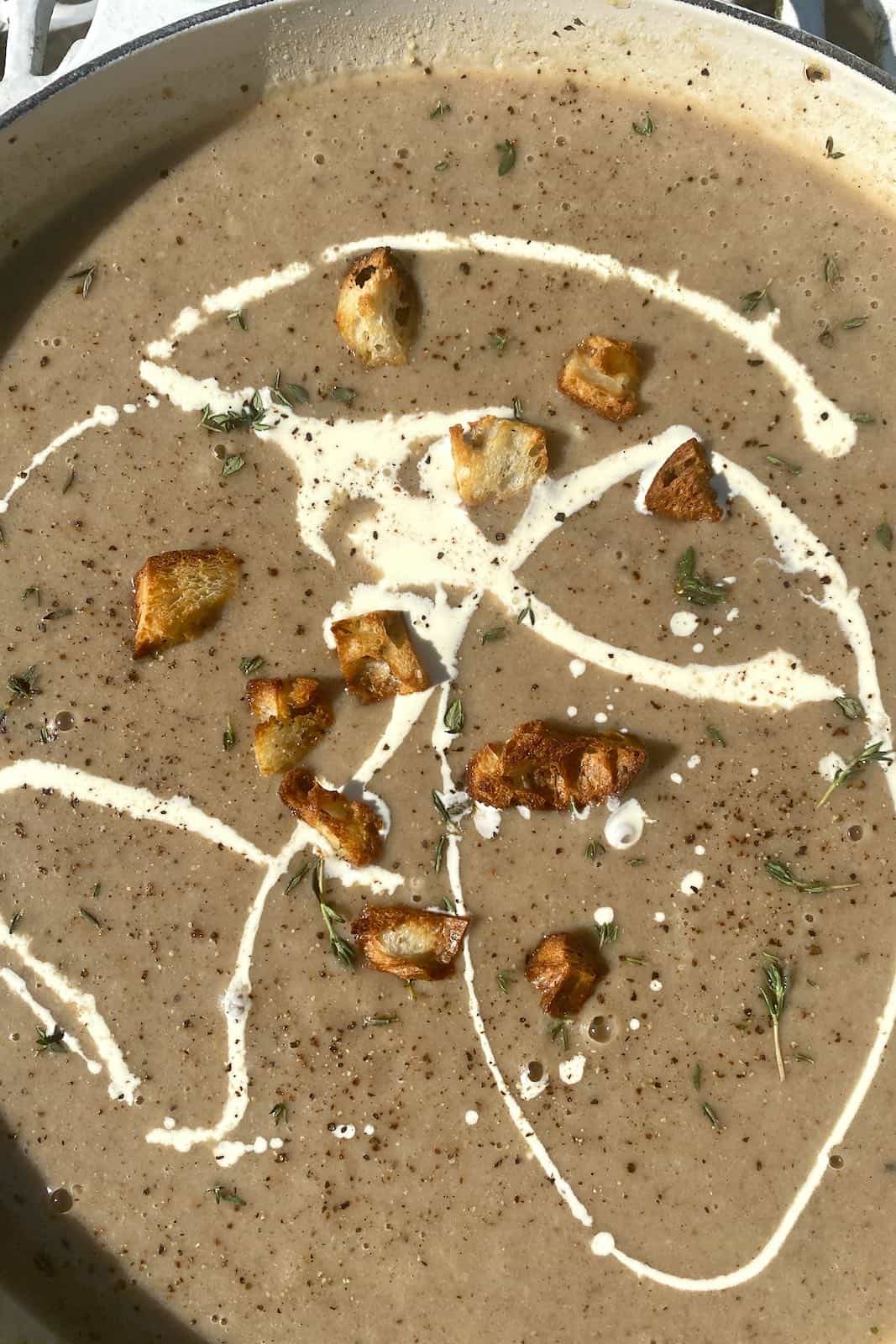 A pot with garlic soup