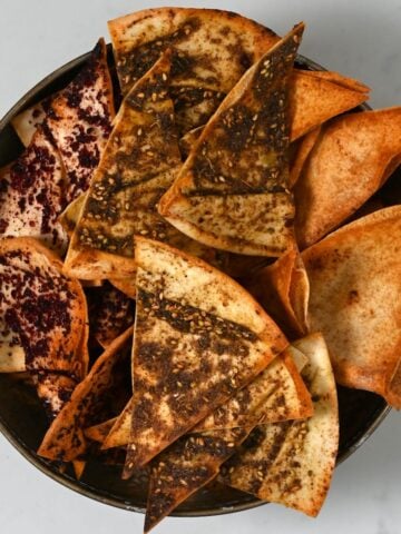 A bowl with homemade pita chips