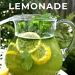 A pitcher with mint lemonade