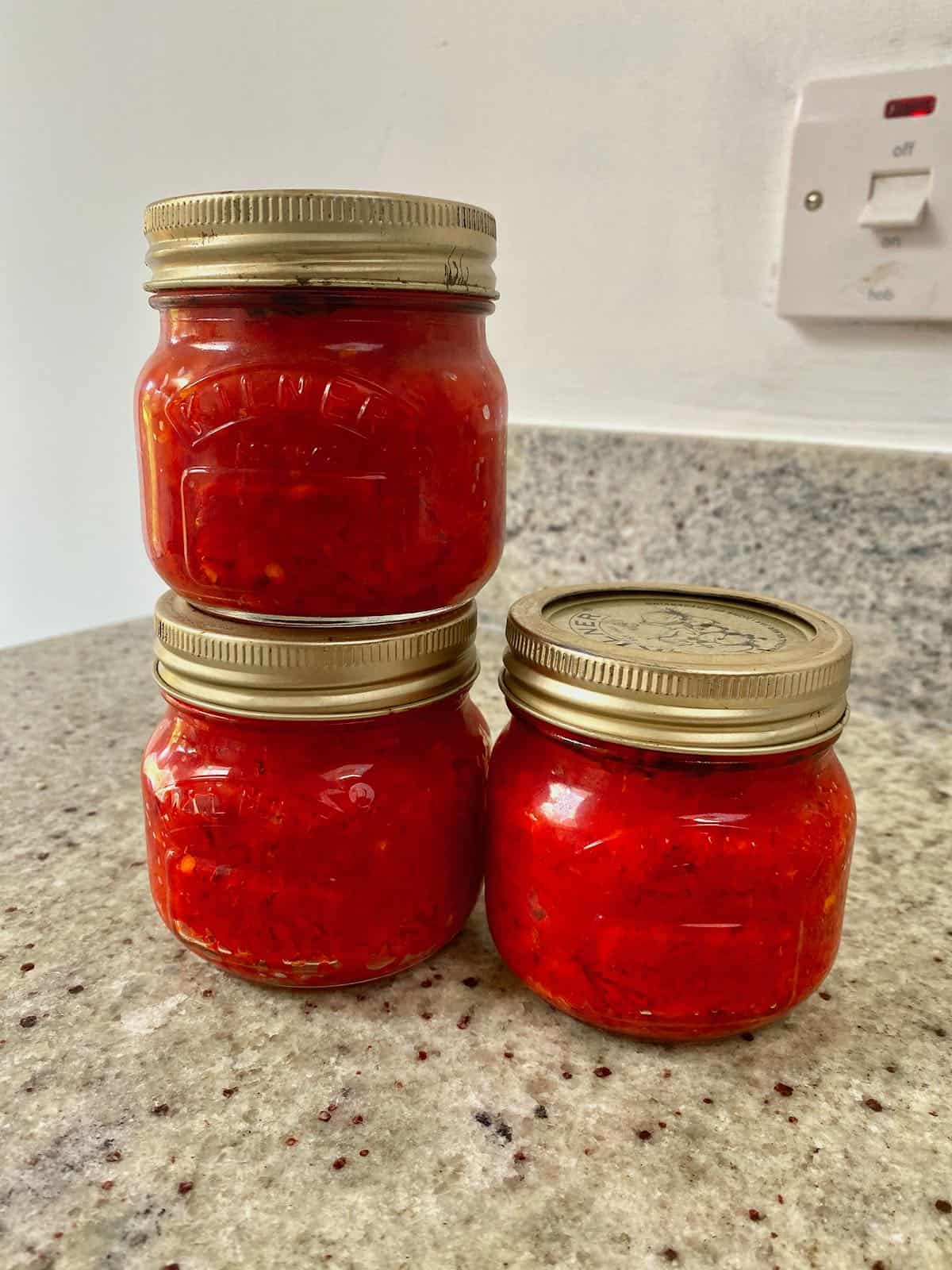 Red pepper paste in three jars