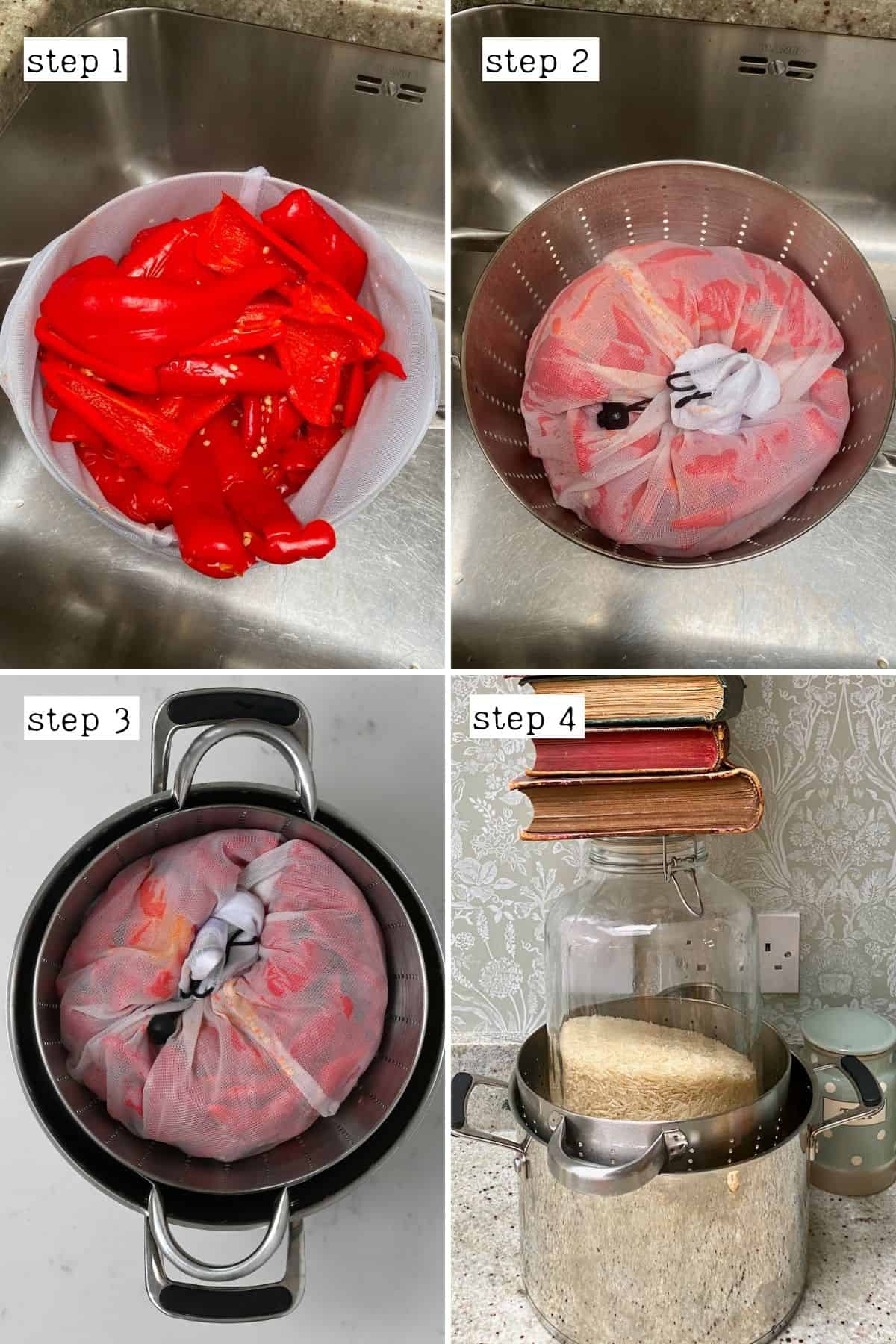 Steps for draining cooked peppers