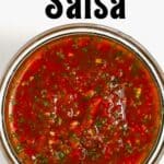 Roasted tomato salsa in a jar