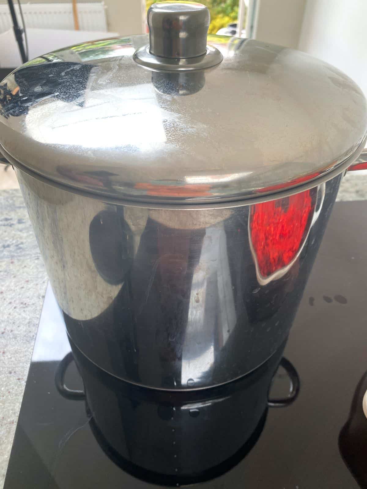 Pot with boiling water for canning