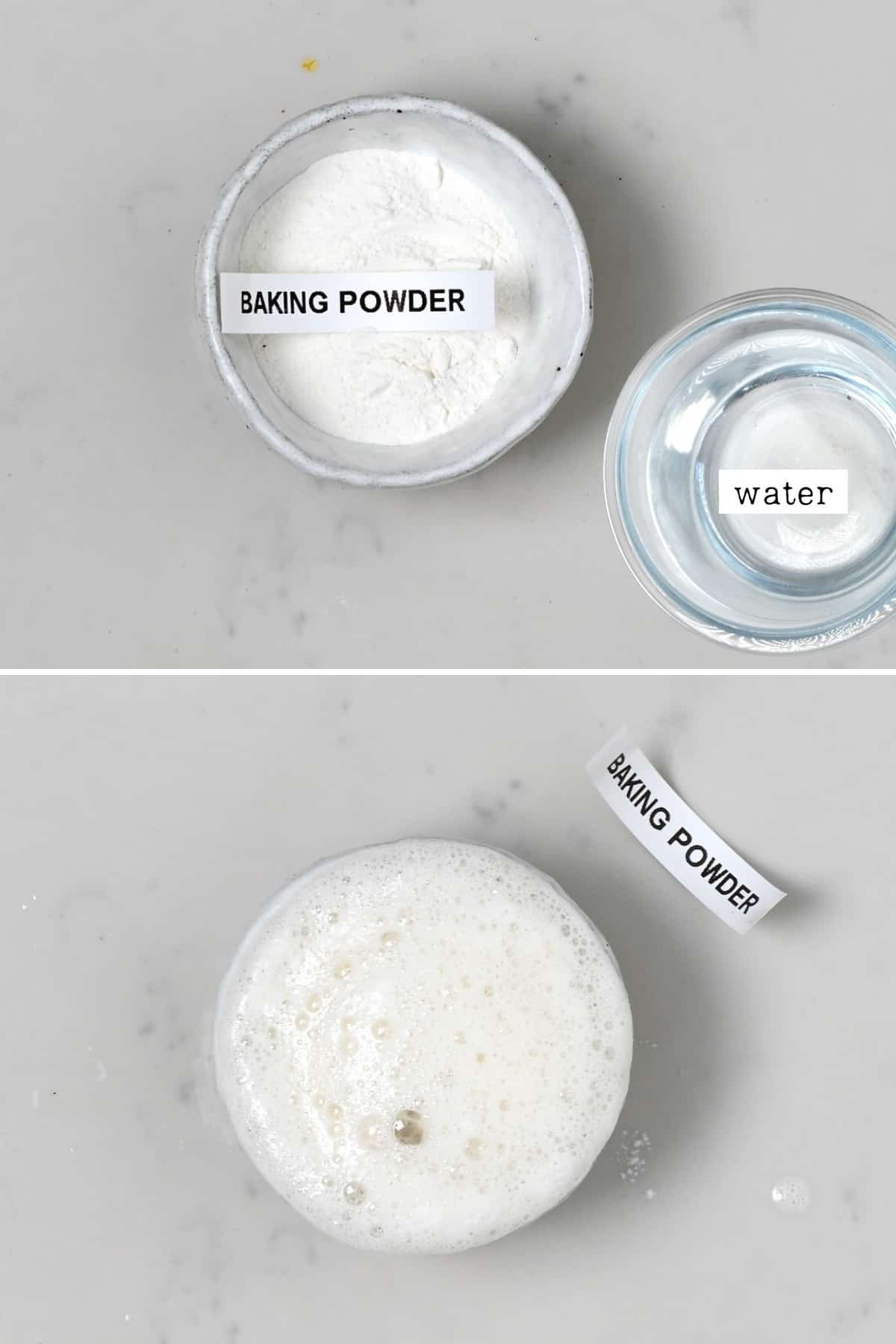 Mixing baking powder with water
