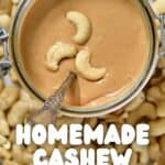 Homemade cashew butter in a jar