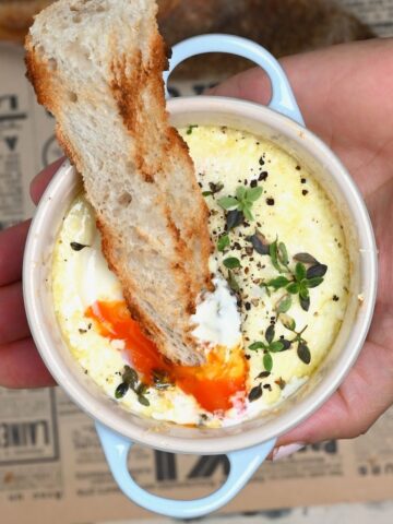 French baked eggs and bread