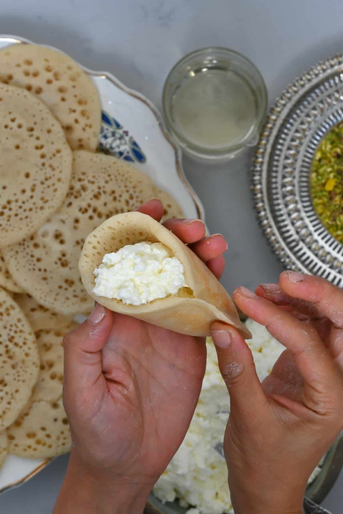 Making qatayef with ashta