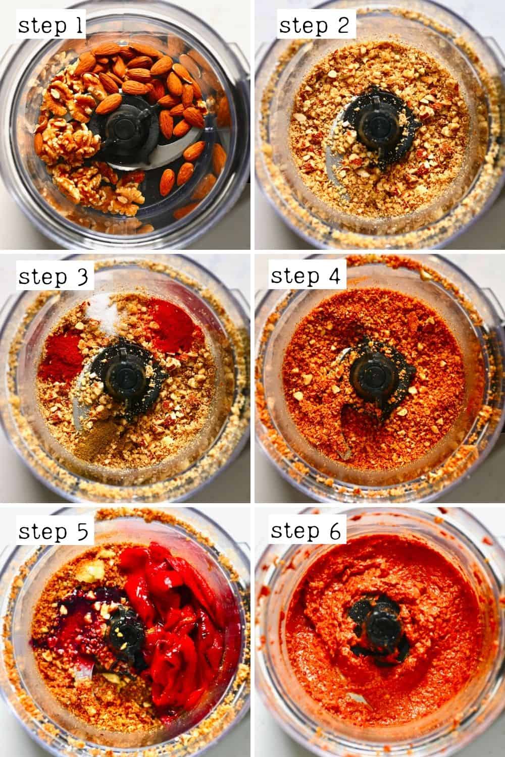 Steps for blending muhammara dip