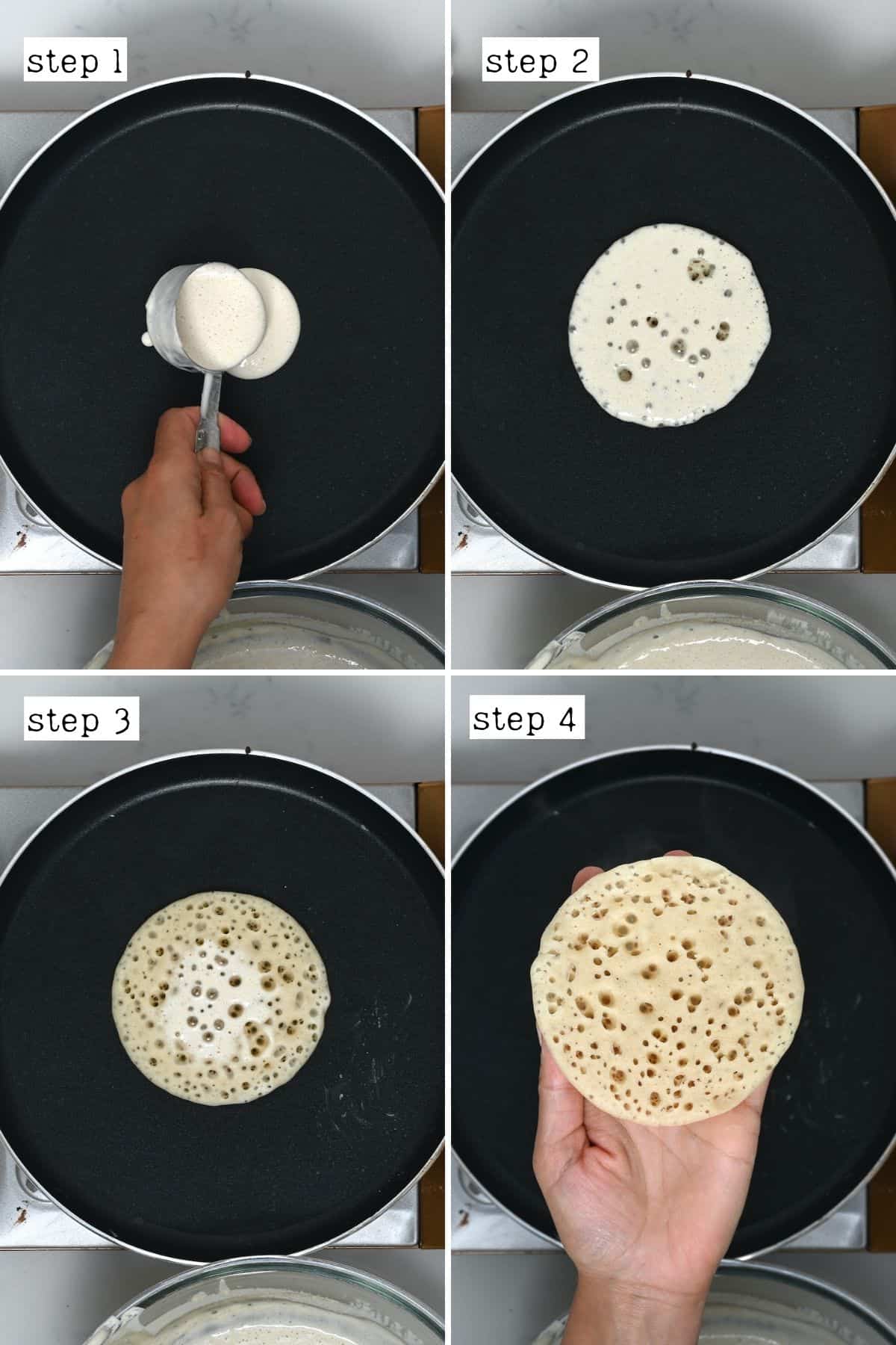 Steps for preparing qatayef pancakes