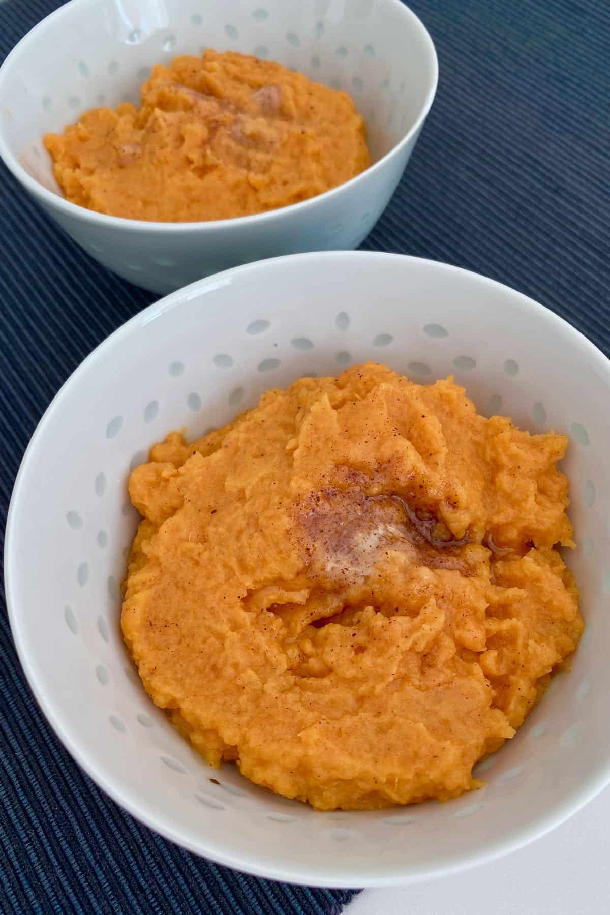 A serving of mashed sweet potatoes