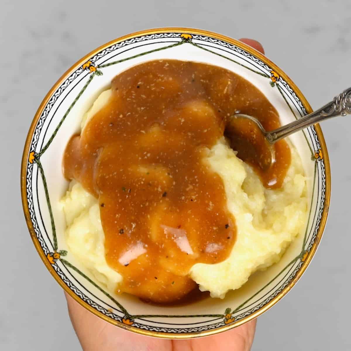 Vegan gravy over mashed potatoes - square