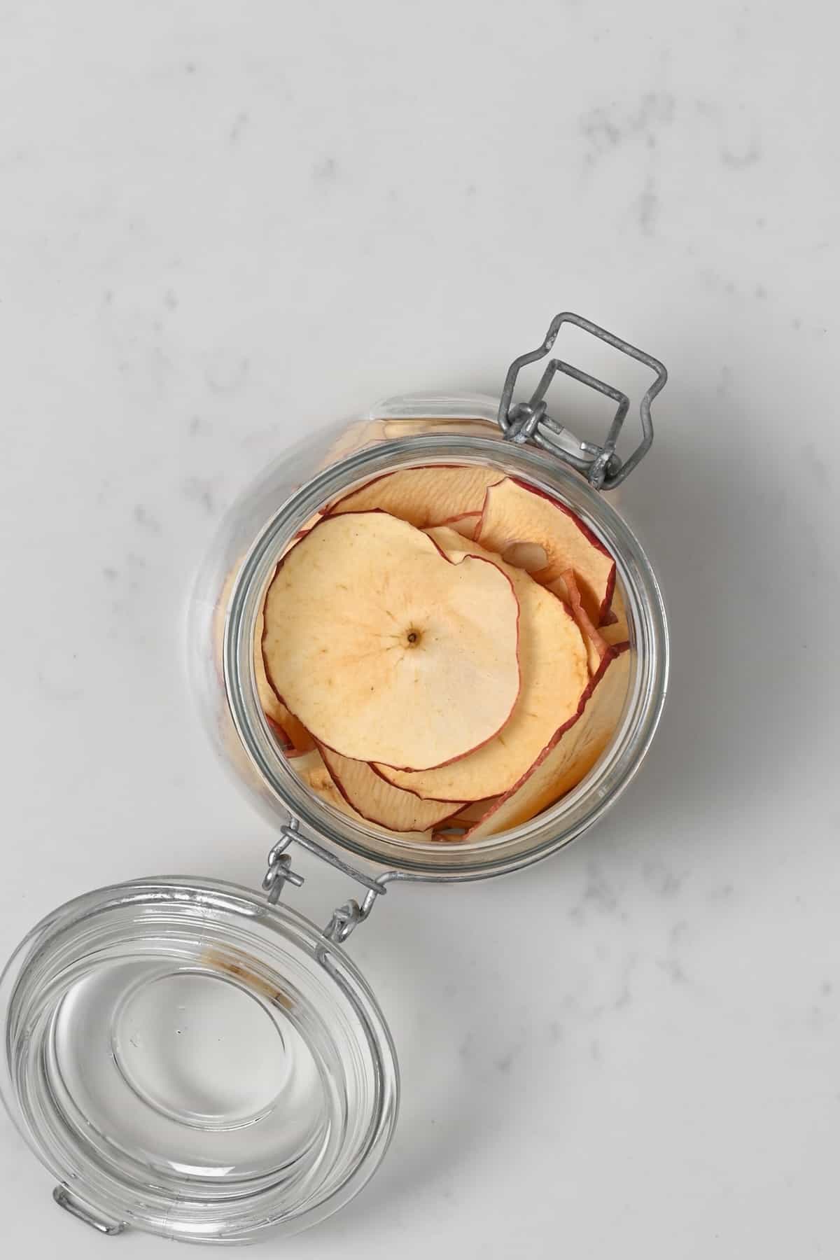 A jar with apple chips