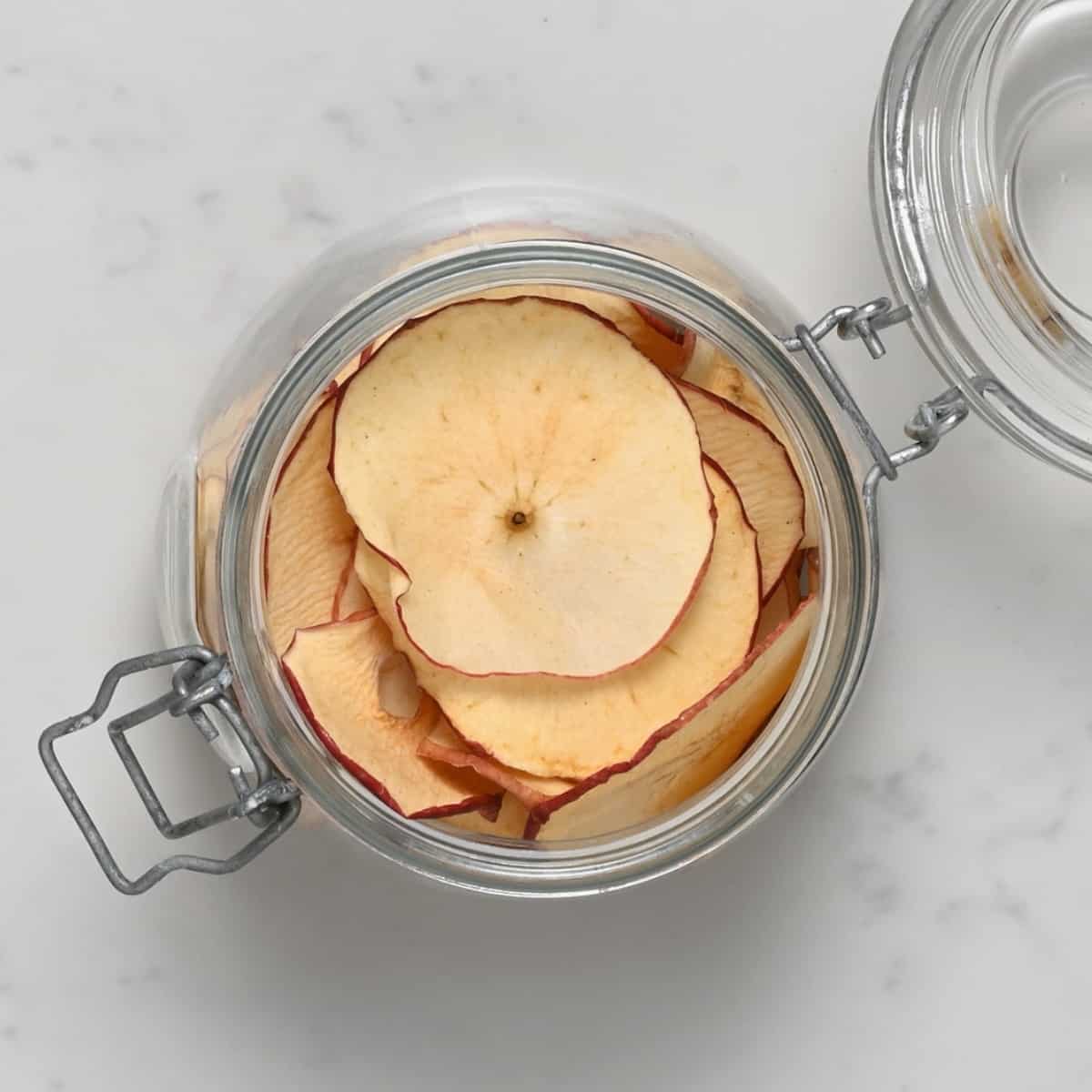 A jar with apple chips