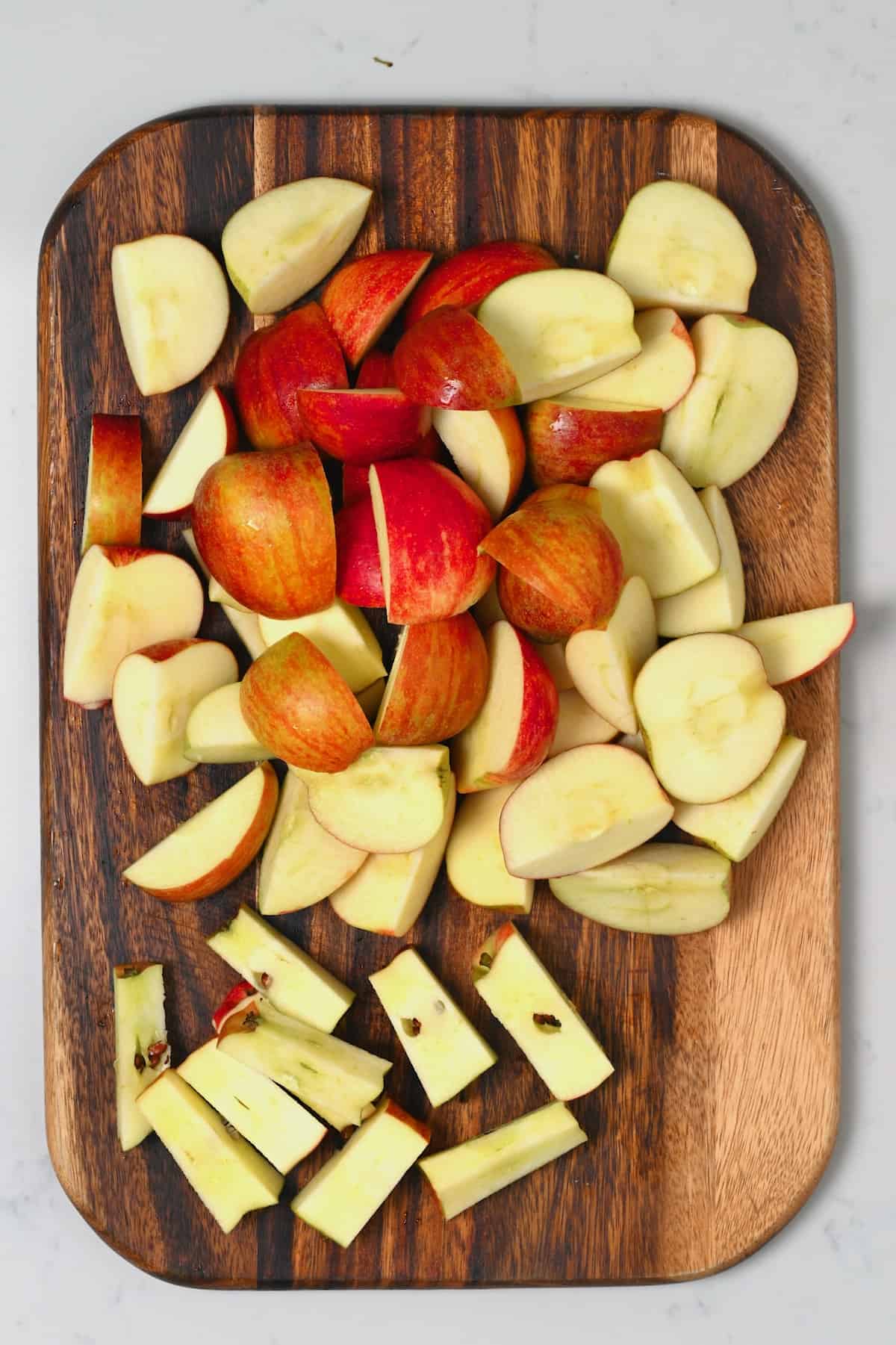 Chopped apples on a cutting board
