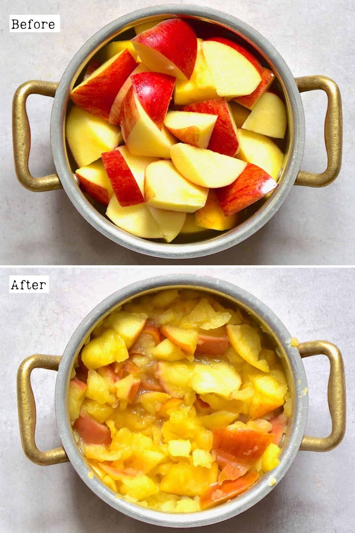 Before and after cooking apples