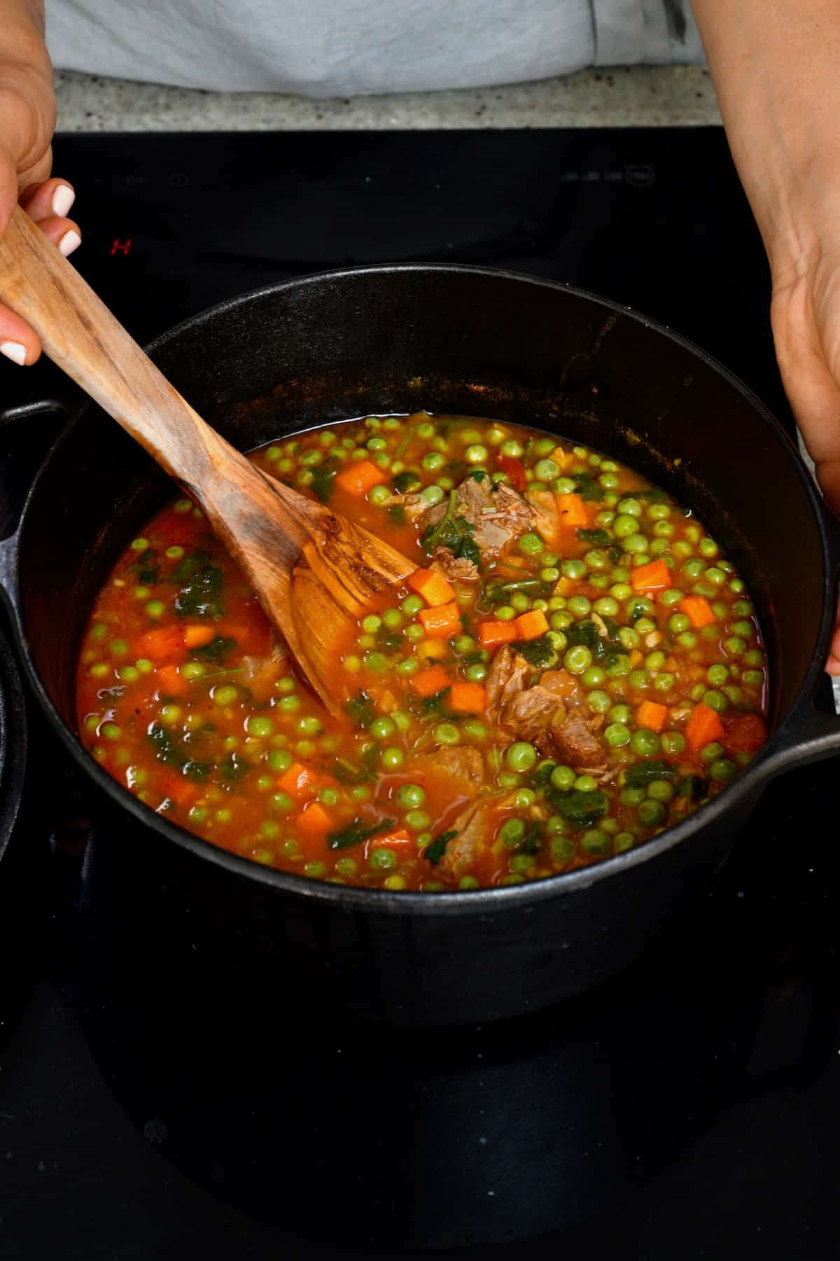 A pot with carrot pea stew