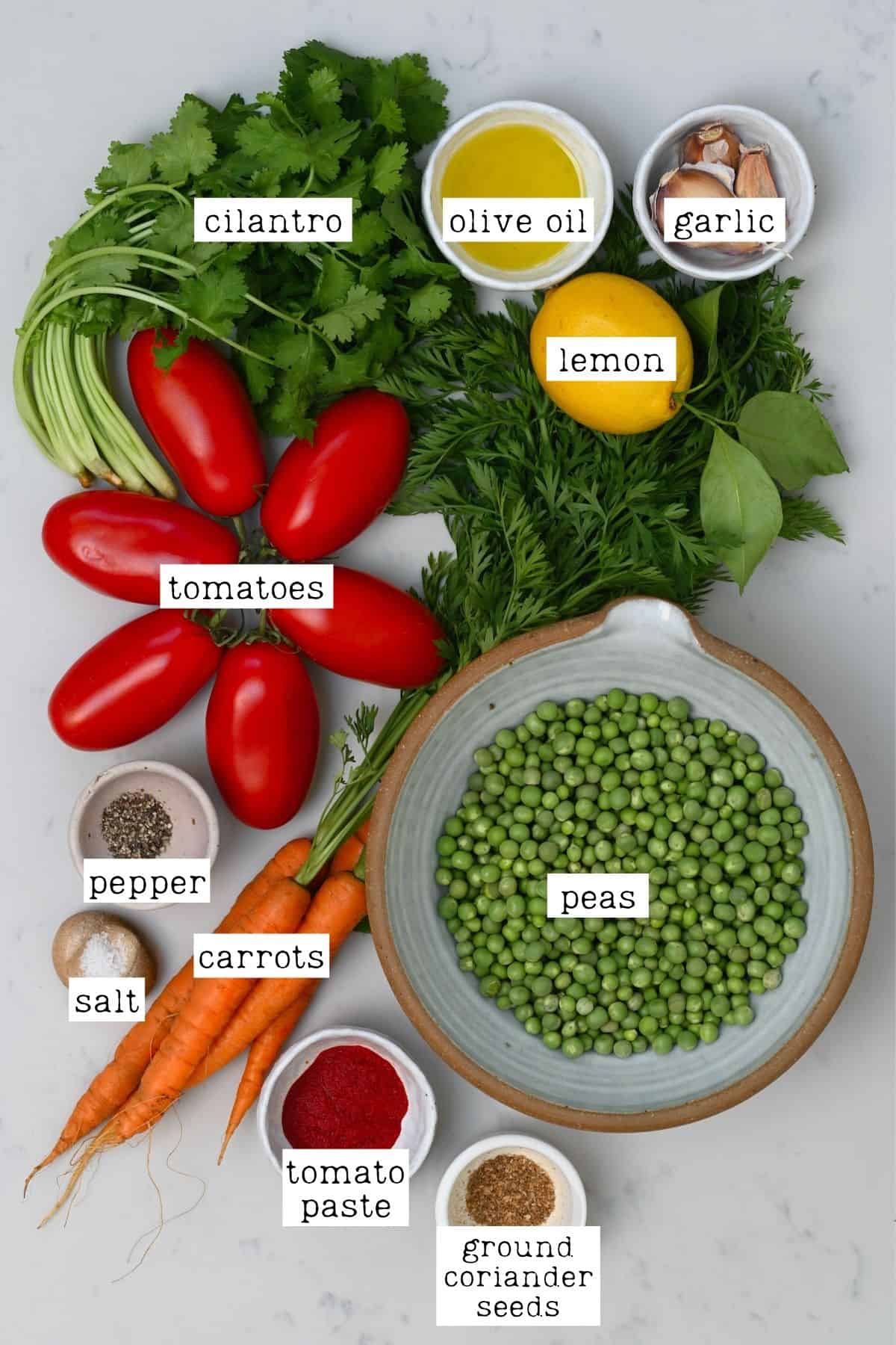 Ingredients for carrot pea stew