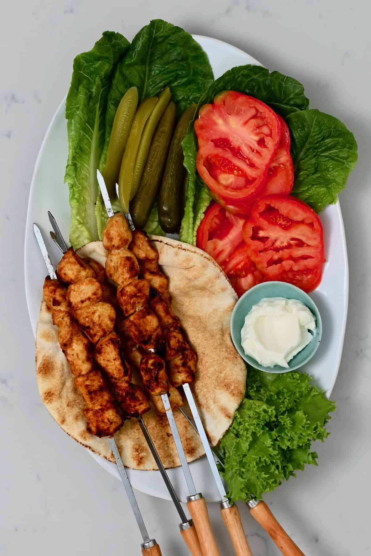 Chicken shish tawook and vegetables