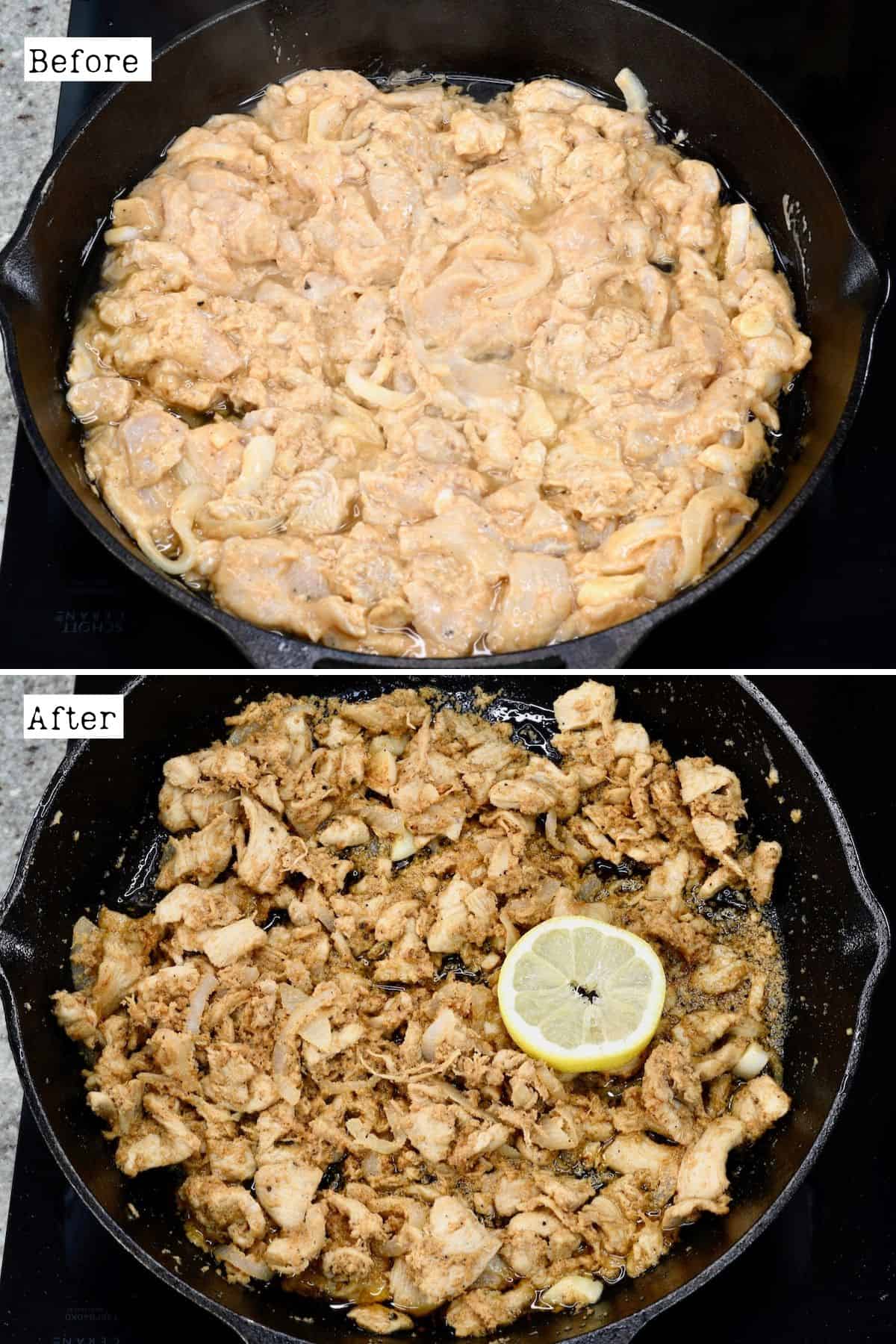 Before and after cooking chicken