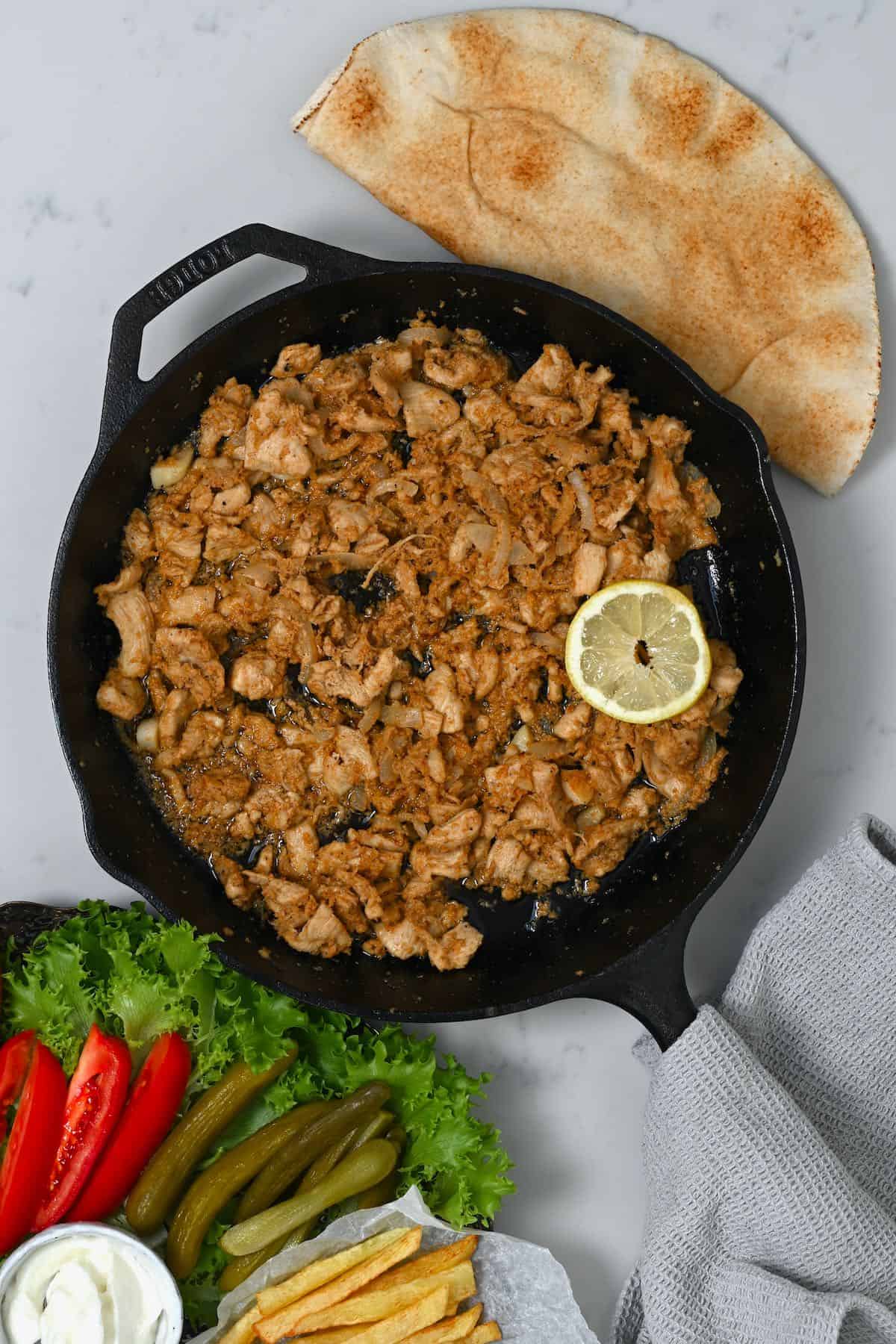 Chicken shawarma in a pan