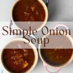 Three bowls with french onion soup