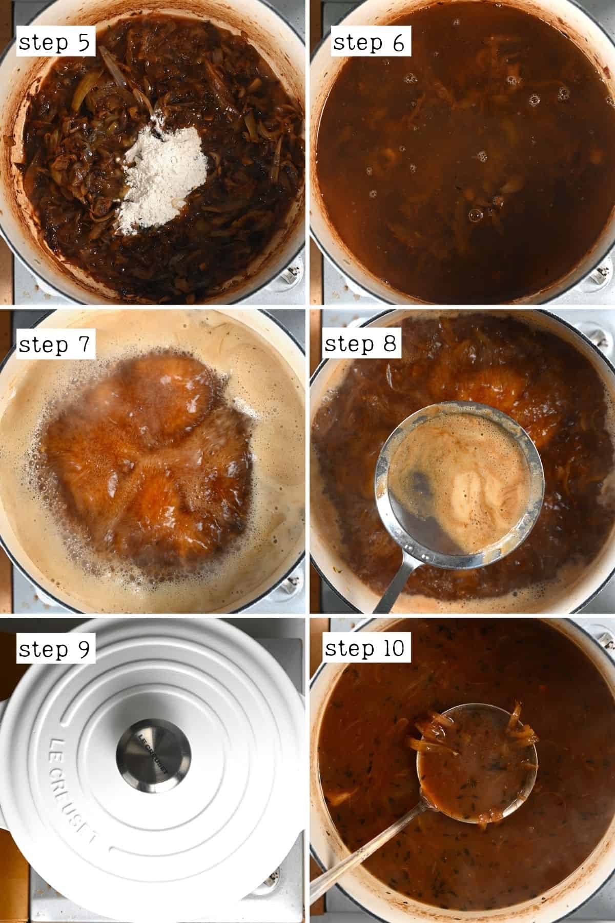 Steps for making French onion soup
