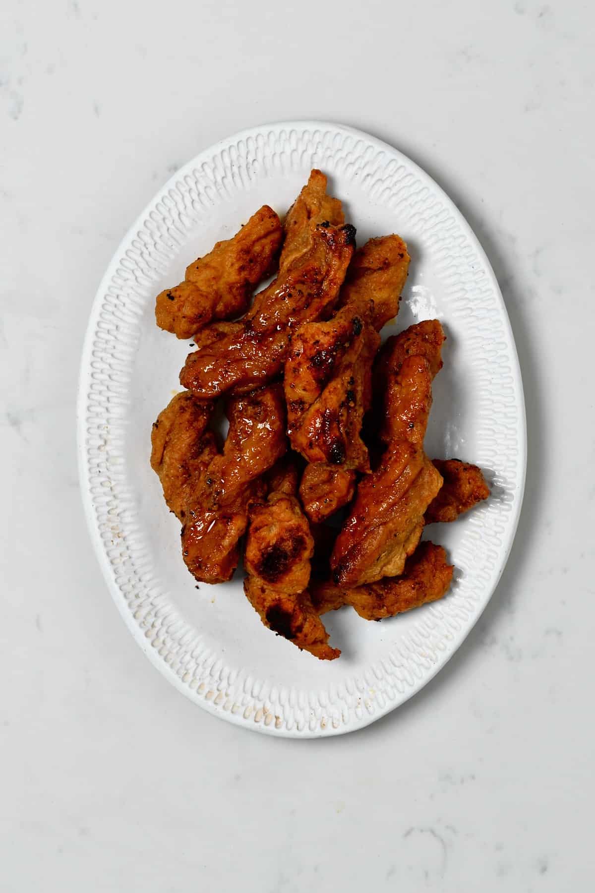 A plate with cooked seitan