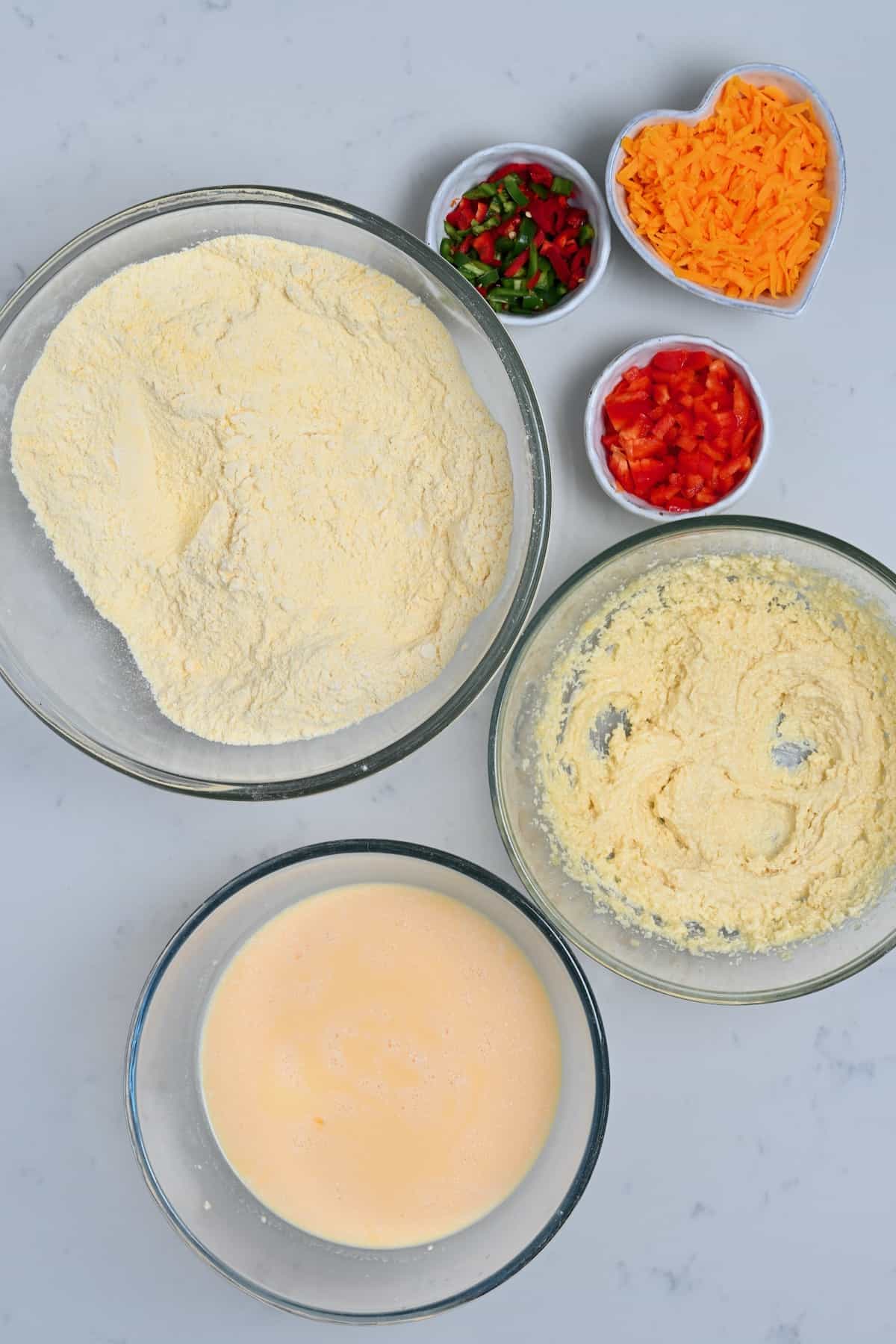 Prepared ingredients for jalapeño cornbread
