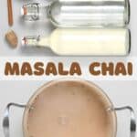 Masala chai in a pot and ingredients to make it