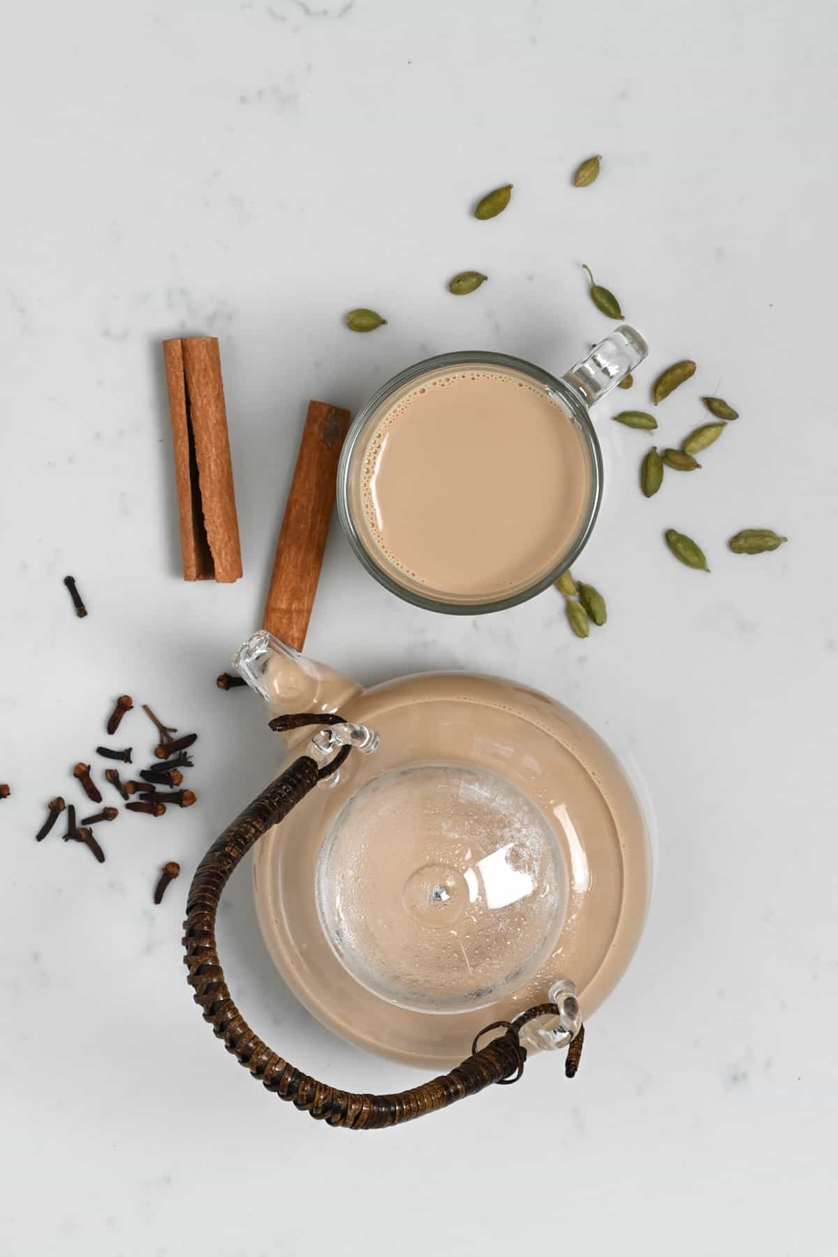 Masala chai in a tea pot and in a cup