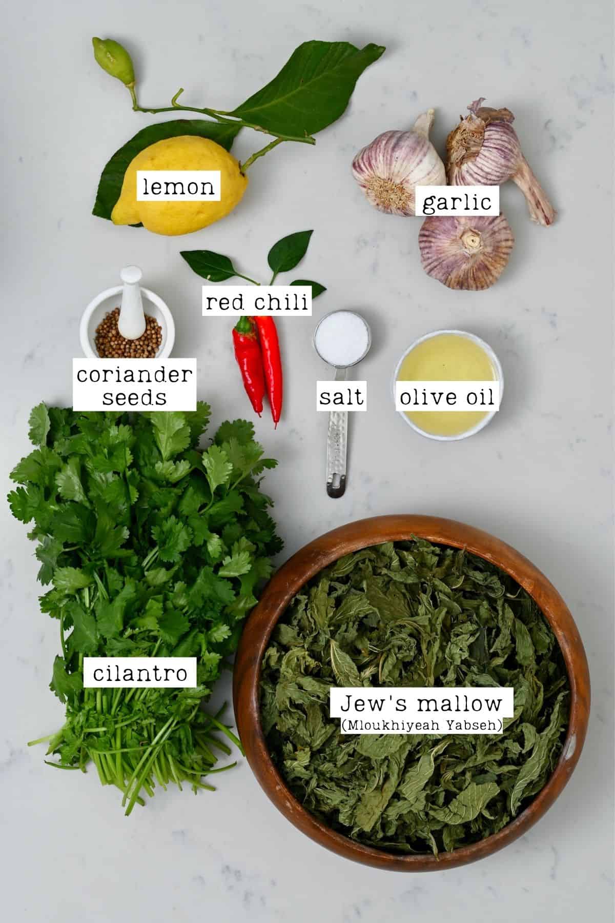 Ingredients for Molokhia with Chicken