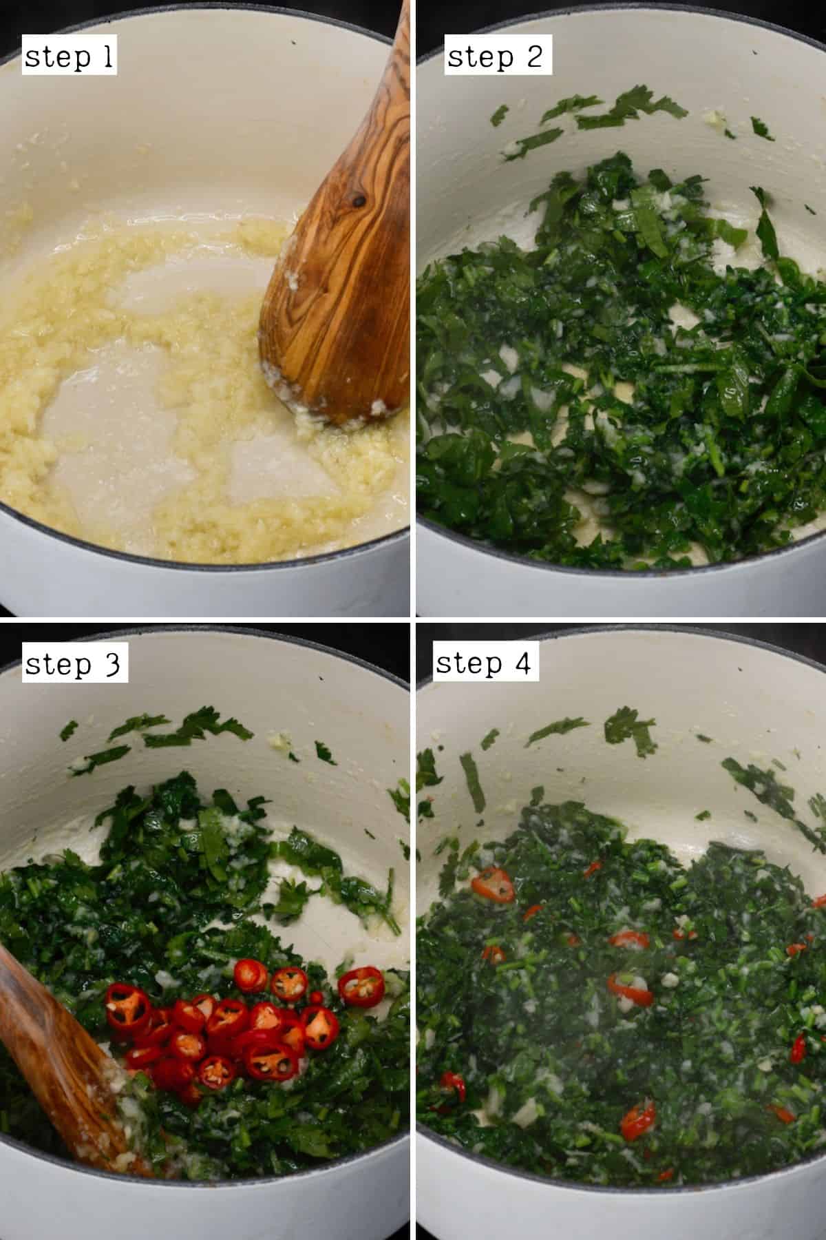 Steps for cooking garlic and cilantro