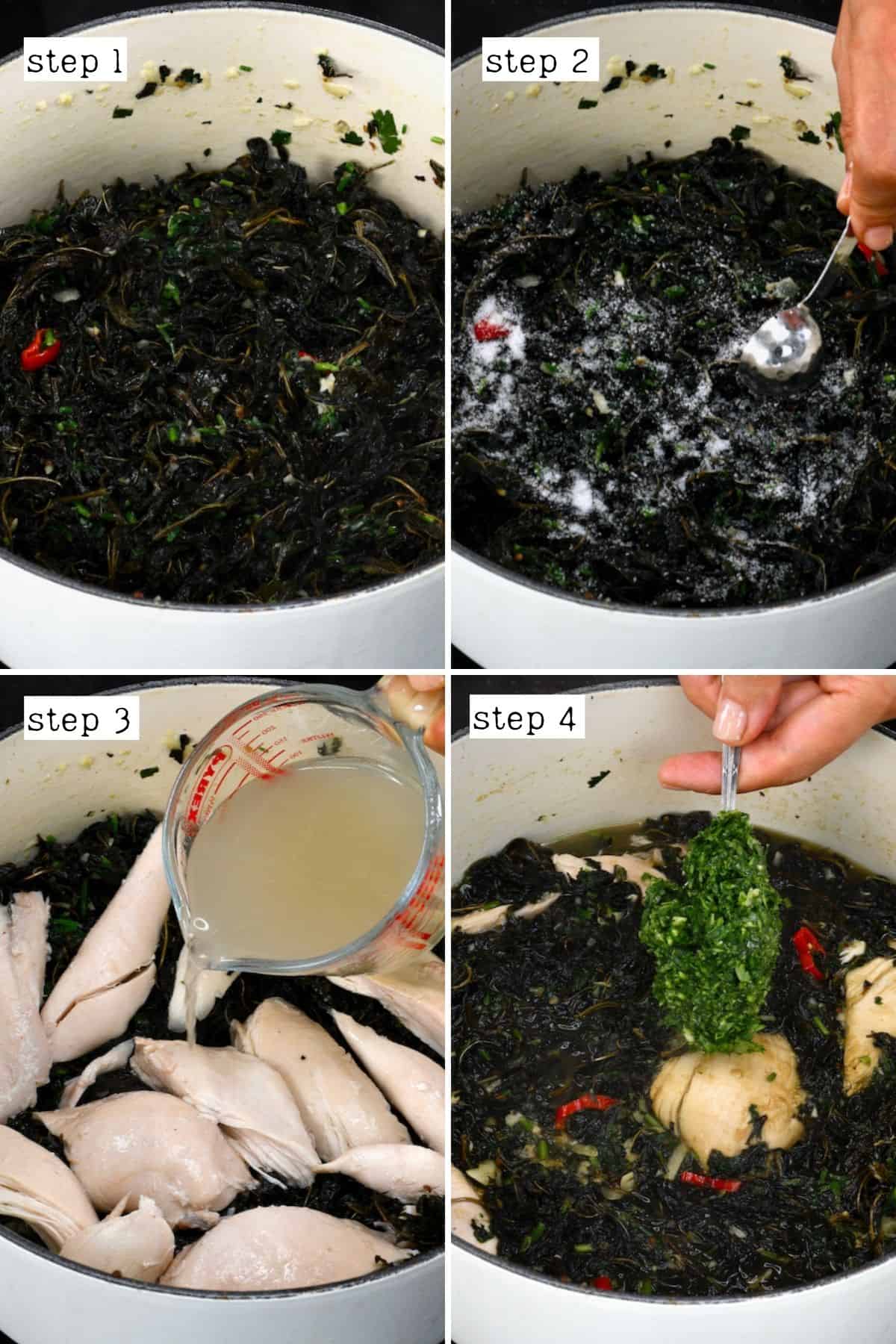 Steps for cooking molokhia with chicken